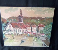 tableau huile sur toile peinture paysage normand 50x40cm