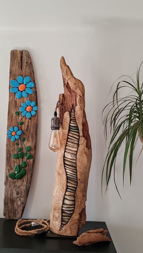 Lampe sculpture bois - lampe,