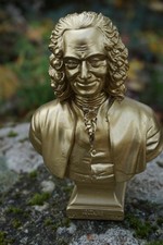 RE0068 OR V   BUSTE  FIGURINE SCULPTURE VIEIL OR  REPRODUCTION VOLTAIRE ECRIVAIN