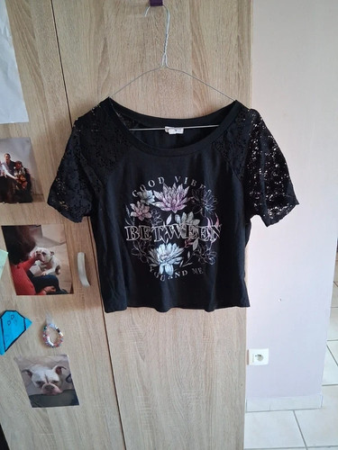 Crop top noir manches - , courtes
