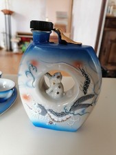 Service Saké Liqueur Japonais Décoré à la Main Chat et Dragon en Porcelaine