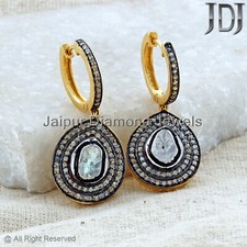 Naturel Rosecut Polki Diamant Pavé 925 Argent Sterling Bijoux Huggie Boucles