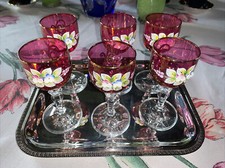 Moser Bohemian 6 Anciens Verres Cristal Bohème Murano Antique Crystal.