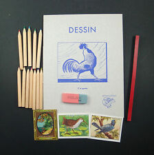 LOT DESSIN 2 ECOLE SCOLAIRE ANCIEN ECOLIER CAHIER CRAYON GOMME REGLE OLD SCHOOL