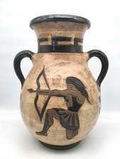 Grand vase en grès émaillé décor guerrier archer antique signé à identifier