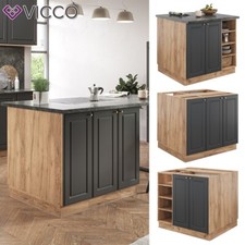 Îlot de cuisine Fame-Line style rustique 90 cm chêne anthracite or Vicco