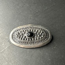 Ancienne Broche En Argent Massif Art Déco Nouveau créateur Ethnique pierre noir