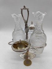 PORTE CONDIMENT HUILIER MOUTARDIER SEL & POIVRE  ARGENT MASSIF MINERVE & CRISTAL