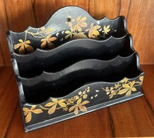 Ancien trieur courrier décor feuille marron papillon bois laqué année 1910 1920