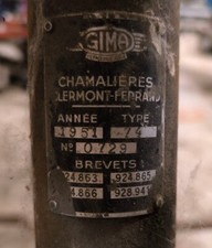 * plaque de cadre moto de collection GIMA 125 type 74 1951