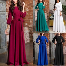 Robe De Soirée Élégante Pour Femmes Manches Lanternes Couleur Unie Longue /