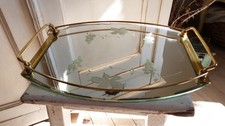 Plateau miroir et laiton vintage décor grappes raisin