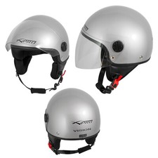 Casque Moto Scooter Vintage Jet Visiere Longue Approuvé ECE 22 Argent