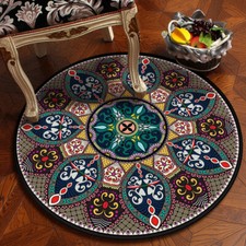 Tapis Rond Petit Rétro Tapis De Sol Mandala Doux Antidérapant Décor D'Intérieur