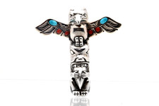 Collier Pendentif Totem Amérindien 3D En Argent Sterling 925 Avec Turquoise