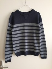 Pull HUBLOT marin bleu marine/blanc taille S neuf  100% coton