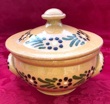 JOLIE PETITE POT ALSACIEN ANCIEN fond jaune FLEURS  Soufflenheim Alsace