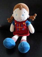 *. DOUDOU  MOTS D'ENFANTS  POUPEE FILLE 1234 ROBE ROUGE BLEU - EXCELLENT ETAT