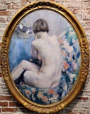Gaston Haustrate -nude Femelle Sur Un Canapé -1920 Art Déco Huile Peinture