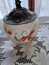 TRES BEAU ET ANCIEN  SEAU A BISCUITS VERRE ÉMAILLÉ FLEURS vers 1900