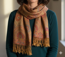 Echarpe pashmina Soie et Laine frange Etole châle femme automne hiver