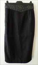 VINTAGE ELGE 4 - JUPE LONGUE NOIRE - 100% LAINE et CUIR - TAILLE 36