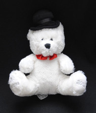 Peluche doudou ours NOCIBE 2012 blanc nœud rouge chapeau 28 cm assis TTBE
