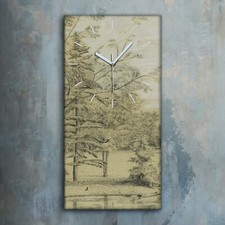Horloge décorative sur toile 30x60 Peinture Forêt Arbres Eau Henri Rousseau