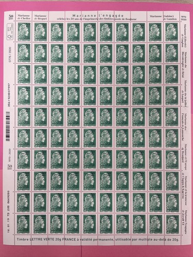 Feuille 100 timbre marianne - feuille, de