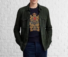 Épais Bord Look: Trendy Vert Foncé Daim Bouton à Col Veste Cuir pour Hommes