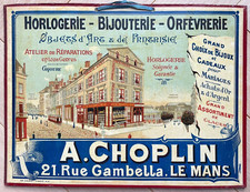 Panonceau lithographié / Carton Publicitaire A. Choplin Le Mans Bijouterie