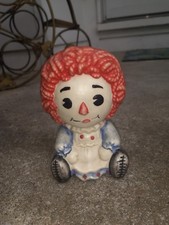 Vintage Original Raggedy Ann Ceramic Figurine Hand Painted Patchwork Collectible
