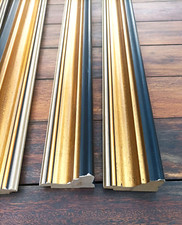 4 baguettes en bois doré patiné années 1970 - Ref 5404-1 - L = (79 + 63 cm) x 2