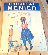 ANCIENNE  PLAQUE PUBLICITAIRE CHOCOLAT MENIER  SUR ALU- édit CLOUET 2002