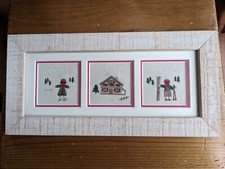 Cadre bois cérusé Motifs brodé  thème Montagne