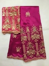 Hot Pink And Gold Silk Satin Bridal Lace Fabric with Matching Blouse. 5+2YRDS