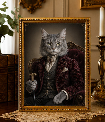 Cadre chat gentleman victorien - cadre,