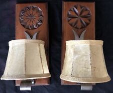 PAIRE APPLIQUES MURALES BOIS SCULPTÉ insp QUEYRAS ABAT JOUR VESSIE de PORC