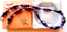 Collier en Agate Violet et Noir, Améthyste-240.Cts-46cm-Argent massif