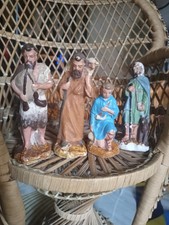 Anciens santons DEVINEAU 4 bergers : à genoux biniou chien mouton crèche Noël