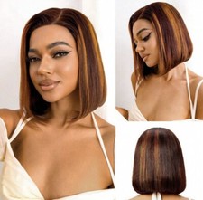 Perruque Naturelle Femme Brun Doré Châtain Lace Wig Courte Dentelle 20cm +Cadeau