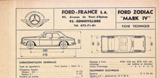 FICHE TECHNIQUE FORD ZODIAC MARK IV
