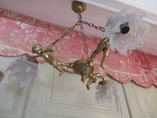 Stunning Vintage Antique French CHERUBS Putti CHANDELIER Bronze/Gilded Brass