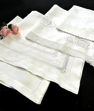 4 Tea or Card Table Cloths with Crocheted and Embroidered Borders