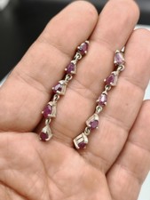 Boucles D'oreilles Femme Rubis Pendantes Argent 925 Goutte Style Ancien