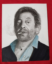 Serge GAINSBOURG  Portrait sur papier épais style lithographie tableau signé