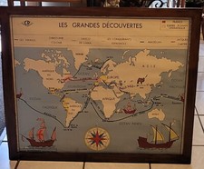 Lot de 10 Anciennes Affiches Scolaires Double Face Rossignol avec Cadre en Bois