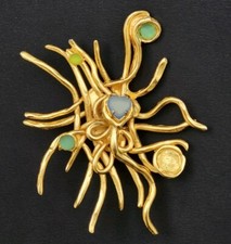 Très belle GRANDE BROCHE VINTAGE signée LOOLA PARIS cabochons verre givré COEUR