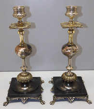 -BELLE PAIRE de BOUGEOIR NAPOLEON III NIII BRONZE MARBRE PIEDS GRIFFES     D