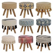 Tabouret d'entrée en bois rond siége ottoman rembourré coussin d'assise au choix